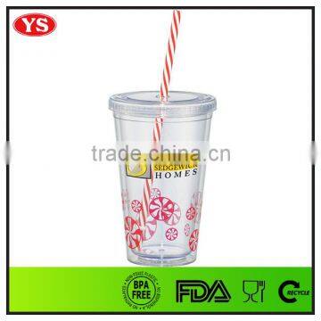 16 Ounce Double Walled Insulated Plastic Tumbler Insert Paper for Promotion