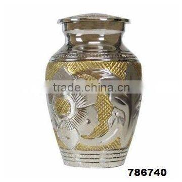 Brass Metal Golden Flower Cremation Funeral Urn Keepsake