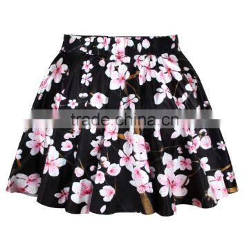 2015 Lady Skirt Sublimation Printing Floral Black Mini Skirt High Quality N13-8