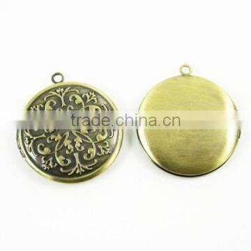 32mm round brass bronze antiqued vintage engraved photo locket,retro photo locket 1111035