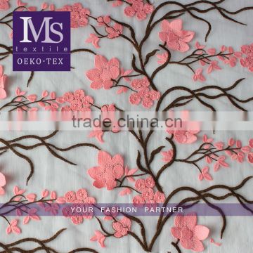 2016 new fashion promotional pink color crystal embroidery and laser voile tulle fabric