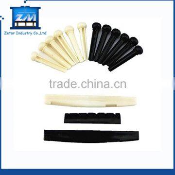 Yueton Pack of 2 Sets Black and White Plastic Bridge Pins & Saddle & Nut Replacement Parts for Acoustic Guitar