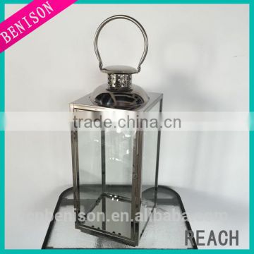 Outdoor Lantern Stainless Steel & glass - Polished Silver - Lantern Centerpiece