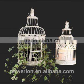 Elegant patio decoration antique white metal S/2 bird cage flower holder