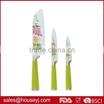 Set of 3pcs knife set non stick color kitchen knife with EVA box packing printing knife