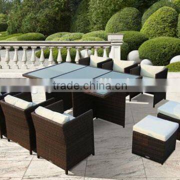 2017 Trade Assurance Space saving glass top Woven Rattan outdoor cube dinning table set