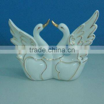 Love ceramic handpainted gold wedding gift couple swan