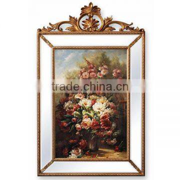 Antique solid wood frame handmade flowers painting