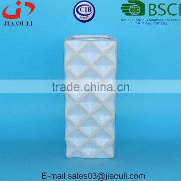 Tall Geometry Square Ceramic Vase White Glazed With Wash photo-2