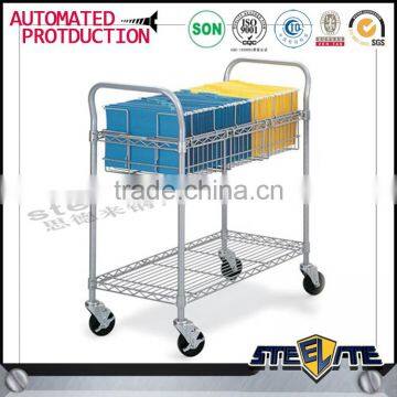 Mobile Counter Height Library Book Cart Steel Trolley Library Shelf Furniture Cart Sale photo-5