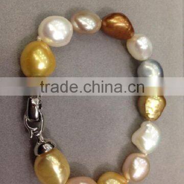 14k White Gold 6-7 mm Multicolor Rice Shape Freshwater Pearl Bracelet photo-2