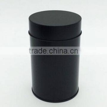 Plain black round tea tin box with inner lid