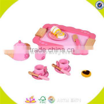 Wholesale Hot Sale High Quality Wooden Tea Toy Set New Popular Pretend Pink Wooden Tea Set Toy W10B048