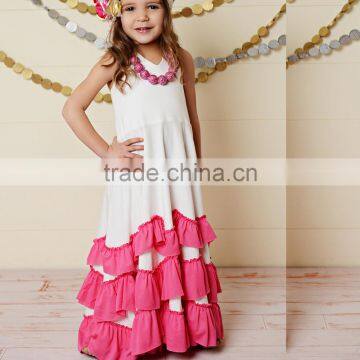 New Fashion Sweet Flower Girls White & Pink Ruffle Tiered Halter Dress for Toddler & Girls Wedding Cotton Knit Soft Dresses