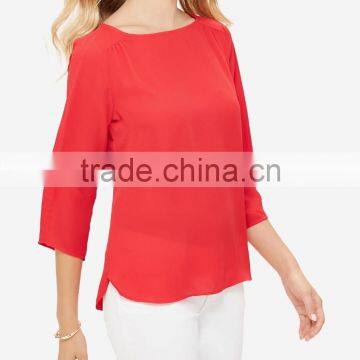 women's shirred front shulders buttoned back 3/4 sleeve blouse