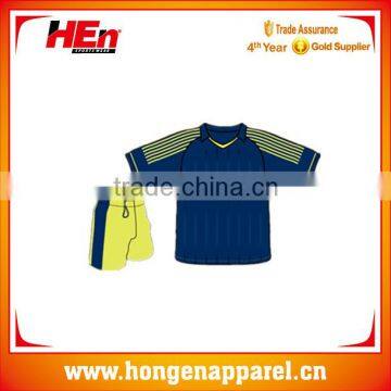 Hongen apparel wholeasle classic blue short sleeve soccer set OEM custom design