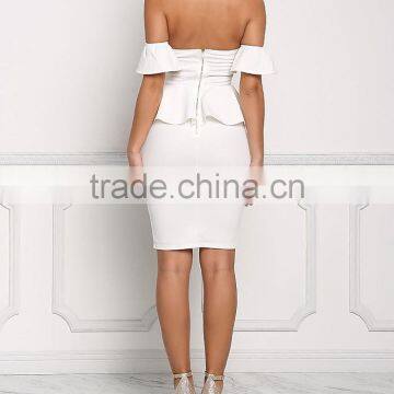 Fabulous Sexy Girls White Off Shoulder Peplum Bodycon Night Party Dress Pictures All Types Of Ladies Dresses HSd5039 photo-3