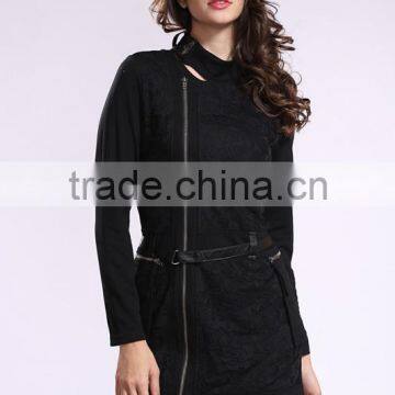 2014 New Arrival Ladies Asymmetrical Zip Long Coat Fashion Design Winter Overcoat photo-3