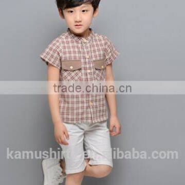 Aliabba Wholesale Fashion Boy Shirts Band Collar Short Sleeve Checks Shirts for Children photo-3