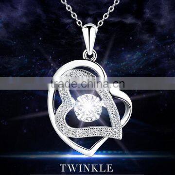 Popular Girl Fashion Girls Dainty Double Heart Pendant Necklace With AAA Zircon photo-4