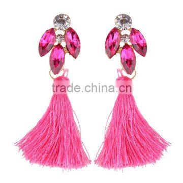 Bohemian Jewelry Rhinestone Gems With Long Colorful Tassel Charms Earrings for Women photo-4