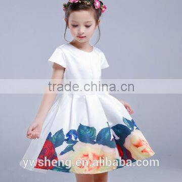 Wholesale Girls Skirt 2016 Summer New Short-sleeved Large Flower Girl Print Dresses Ruffle Princess Skirt With Belt photo-4
