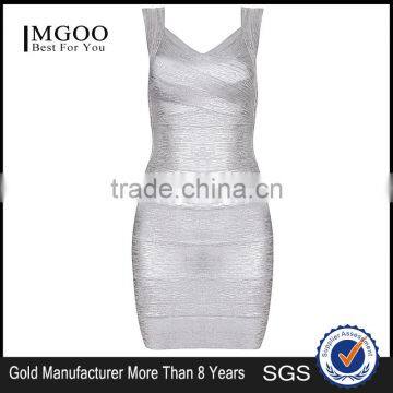 MGOO 2015 Gold Supplier Dress Customized Silver Bandage Dress With Cap Sleeves Fashion Designing Clothes H286 photo-4