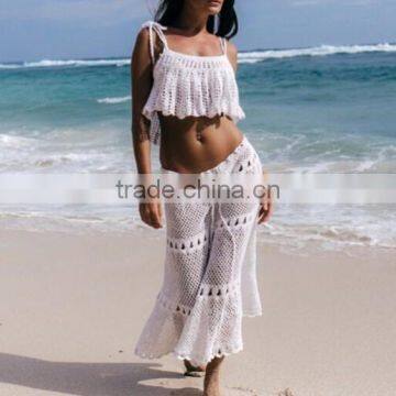 2017 summer fancy ruffle girls hand crochet bikini