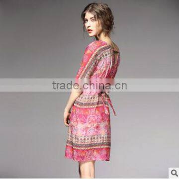 F20045A Europe Style Women Silk Dress Printed Pattern One Piece Dress photo-2
