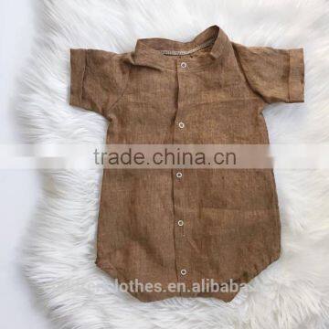 Solid Color Linen Newborn Baby Summer Clothes Wholesale Boutique Fashion Short Sleeve Romper photo-4