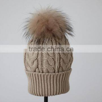 Myfur Knitted Beanie Slouchy Unisex Cap Baggy Skull Ski Keep Warm Hat With Fur Ball