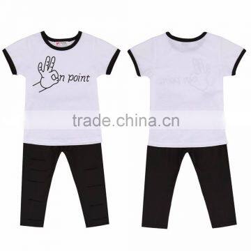 Kid Baby Girl 2pcs Cotton Clothes Set Cute T Shirt and Ripped Leggings photo-2