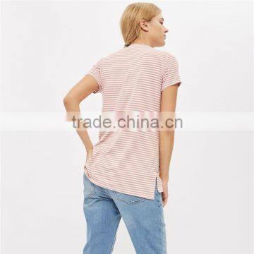 Cute Loose Meternity Technical Pregnant Girl Delivery Pink Stripe Blouse photo-3