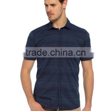 Navy Short Sleeve Buttonless Men Model Shirt