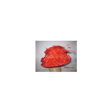 Ladies\' Fashion Red Organza Hat with Lily Flower and Coque Feathers For Special Occasion