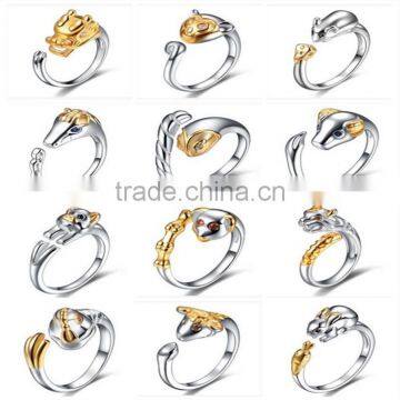 Old Chinese"Chinese Twelve Zodiac" Silver The Twelve Animal of Year Knuckle Open End Ring