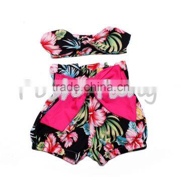 Factory price fashion cute baby romper wholesale sweat shorts matching with headband in summer