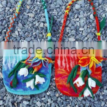 Beautiful Flower Design New Zealand Sheep Wool Hand Made Ladies Bag photo-2