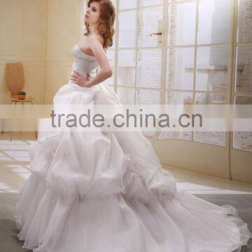 A-Line Strapless Long Trailing Bead And Ruffle Wedding Dress Bridal Gown AS00101 photo-2
