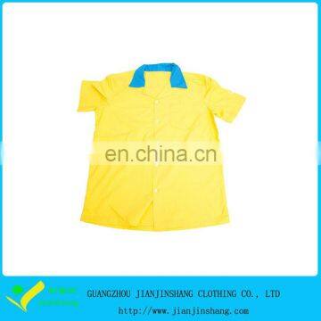 Bright Yellow Color Button Up Short Sleeve Work Shirts Unisex