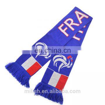 SC-0018 Acrylic soccer scarf custom print knitted jacquard France football fan scarf