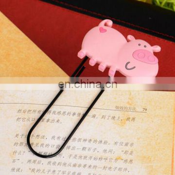 lovely pink pig shape rubber and metal bookmark clips for promotional gifts