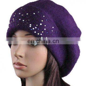 New design woolen custom beanie with shine rhinestone