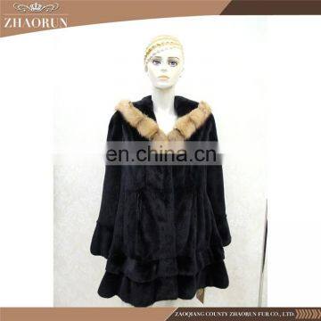 80cm Import Mink Fur Coat Parka Dyed Real Mink Fur Jacket With Hood