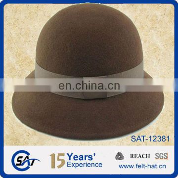 fashion brown pure wool cloche hat