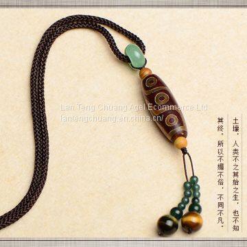 Nine Agate Pendant Necklace Pendant Accessories Simple Retro Vain Long Folk Style Agate Female Sweater Chain