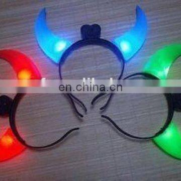 cheap party plastic funny LED flashing lighted Red Devil Horns Headband PH-0079