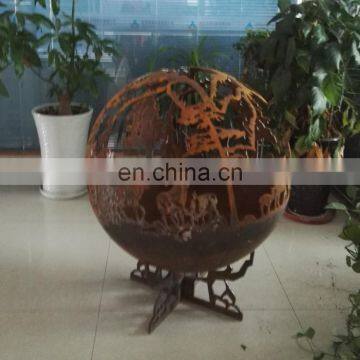 100cm Diameter CNC Cutting Hollow Metal Steel Garden Fire Globe With Metal Stand