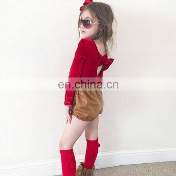 RTS Christmas Back With Bow Plain Romper Romper Girls Leotards Velvet Baby Romper photo-3