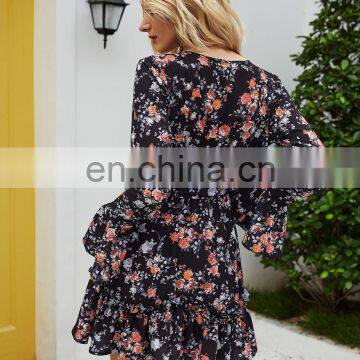 LAITE D2121 Women V-neck Casual Dresses Women Floral Printed Summer Dresses Ladies Mini Dresses photo-5